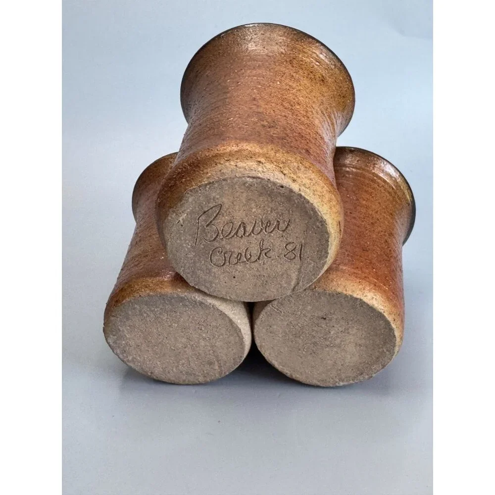 Beaver Creek Pottery Stoneware Utensil Holder Brown 3-Section 3.5"x5.25" 1981 - Picture 7 of 7